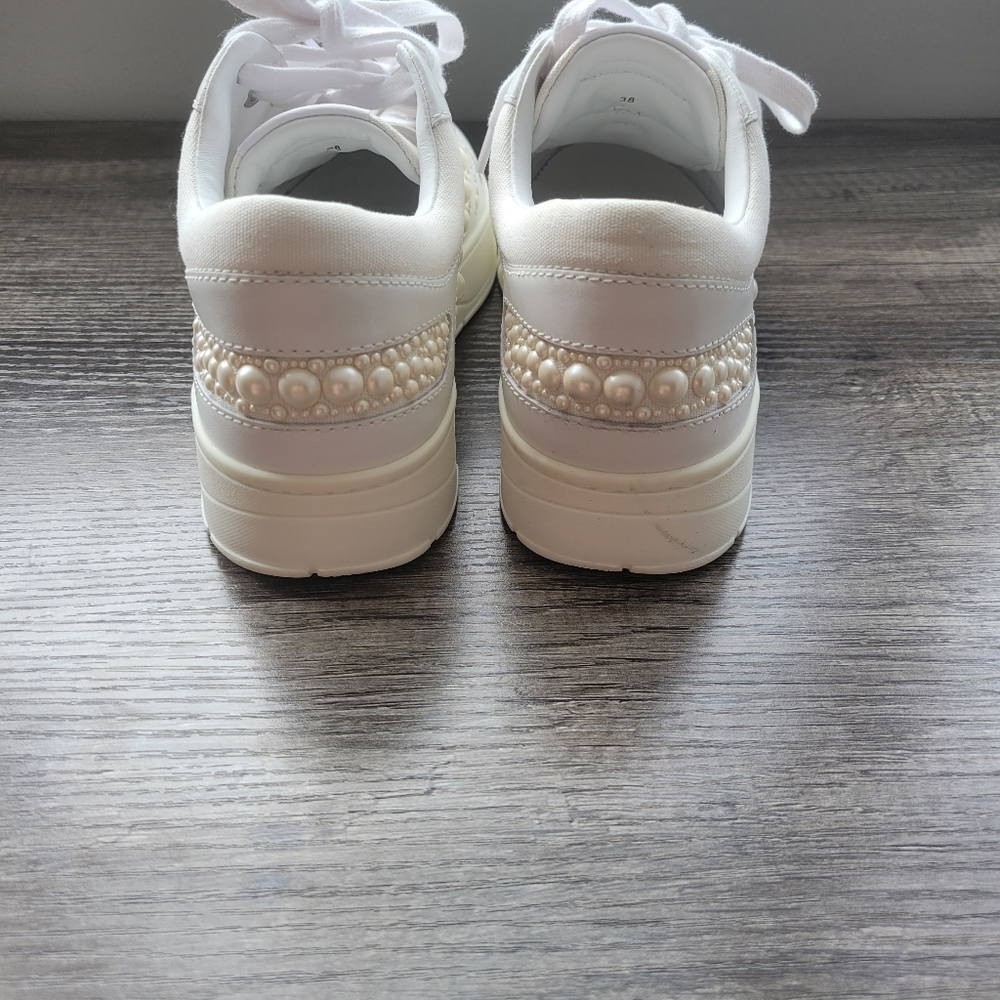 Jimmy Choo White Pearl-Embellished Leather Sneakers - Picture 3 of 11